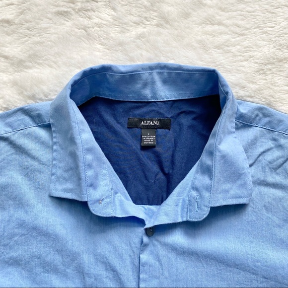 ALFANI Blue Cotton Button Down Shirt - Picture 3 of 5